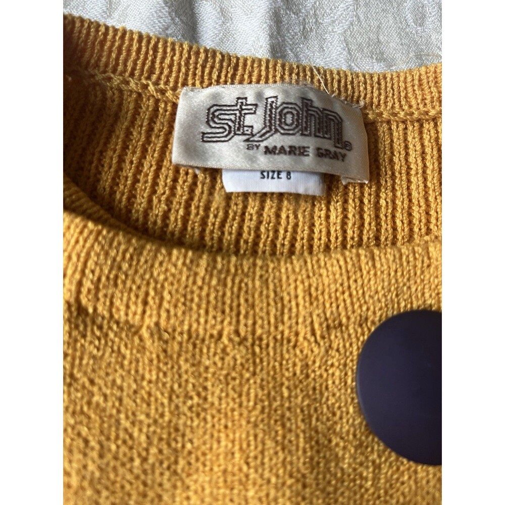 Vintage 80s/90s  St John Marie Gray YELLOW/GOLD  Knit Cardigan Sz 8 - Picture 2 of 8